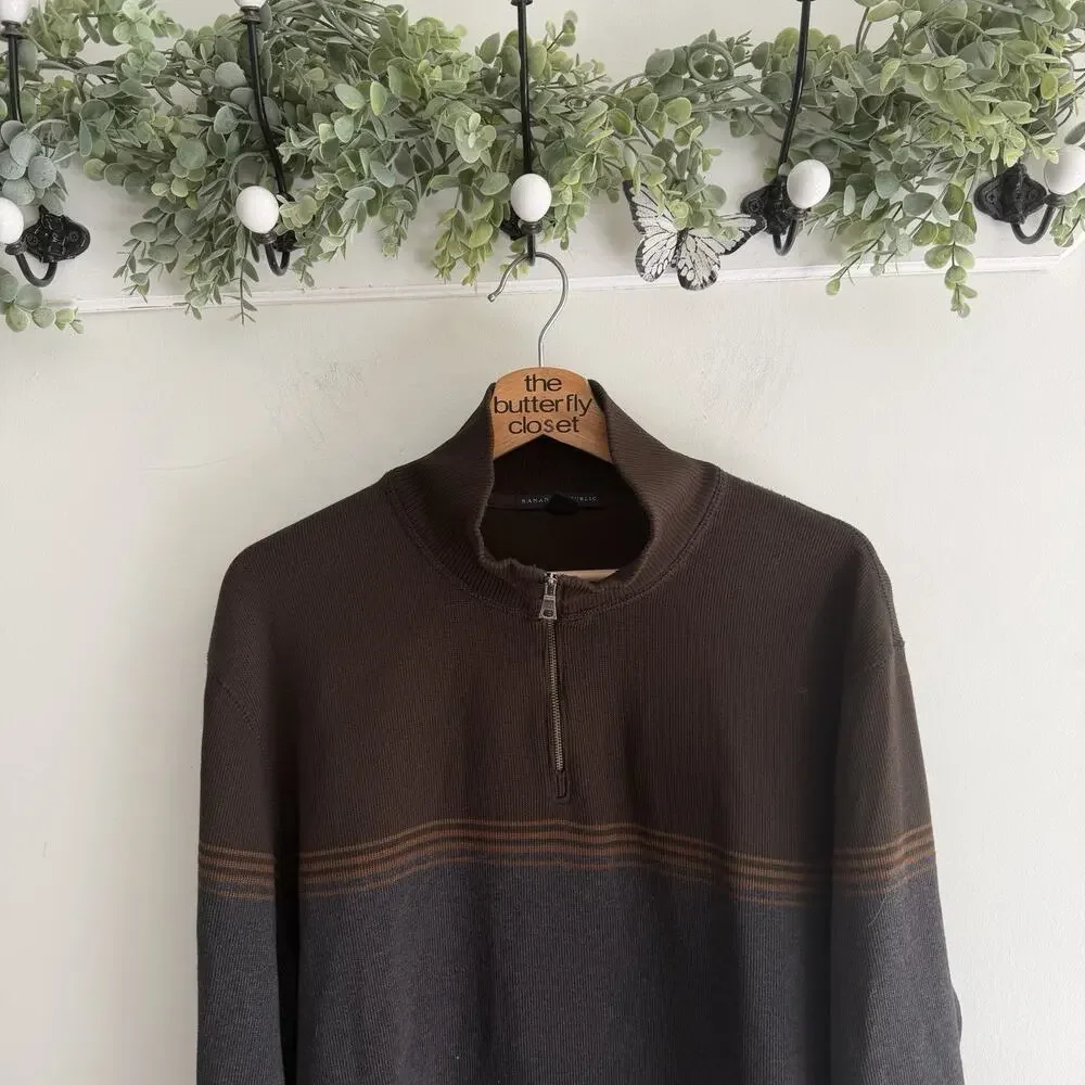 Vintage Mens Banana Republic Colorblock Quarter Zip Mock Neck Sweater XL SJ